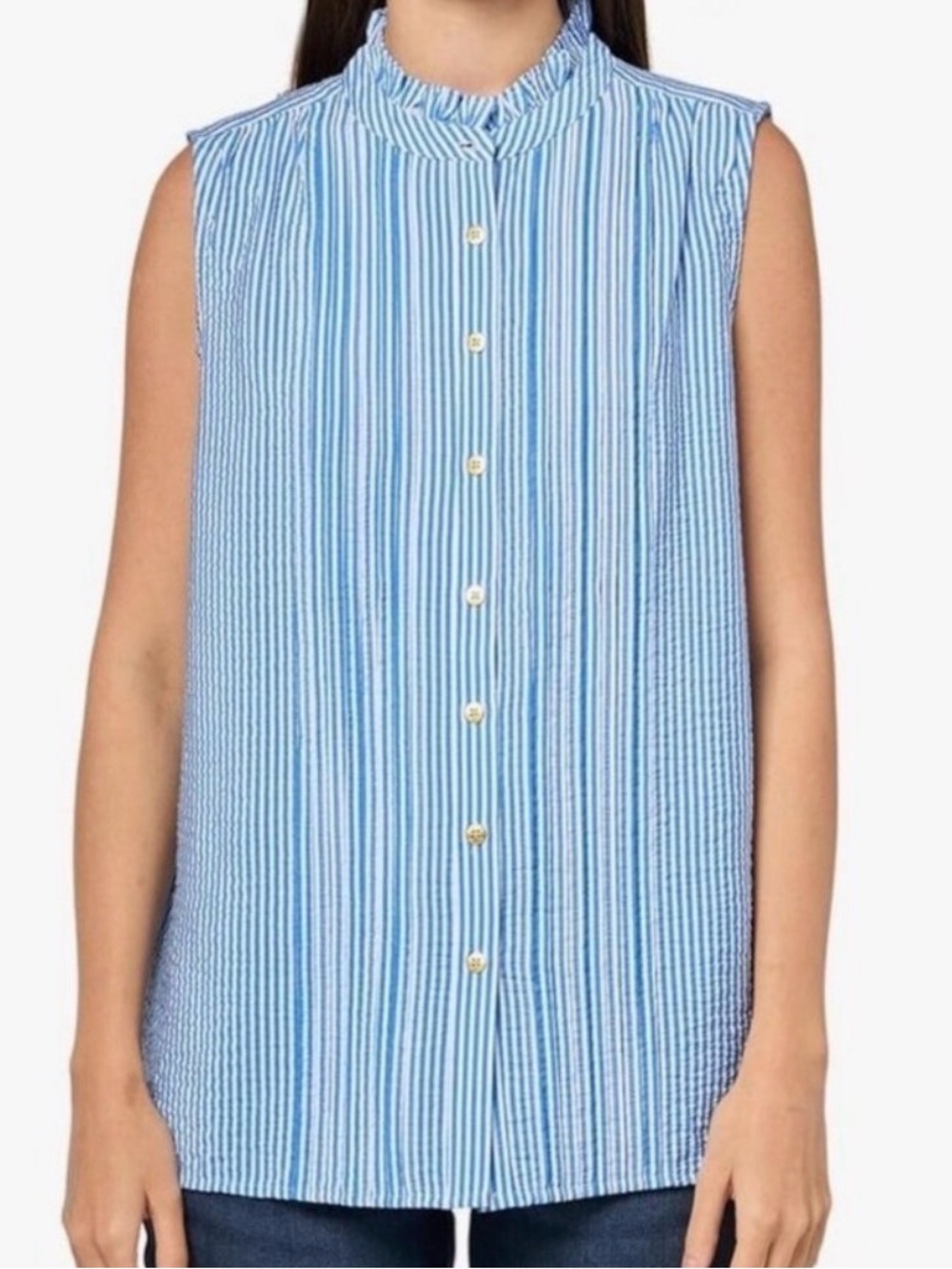 Bundle 2/$30!  NEW Nautica Blue White Pinstripe Sleeveless Button Up Blouse L
